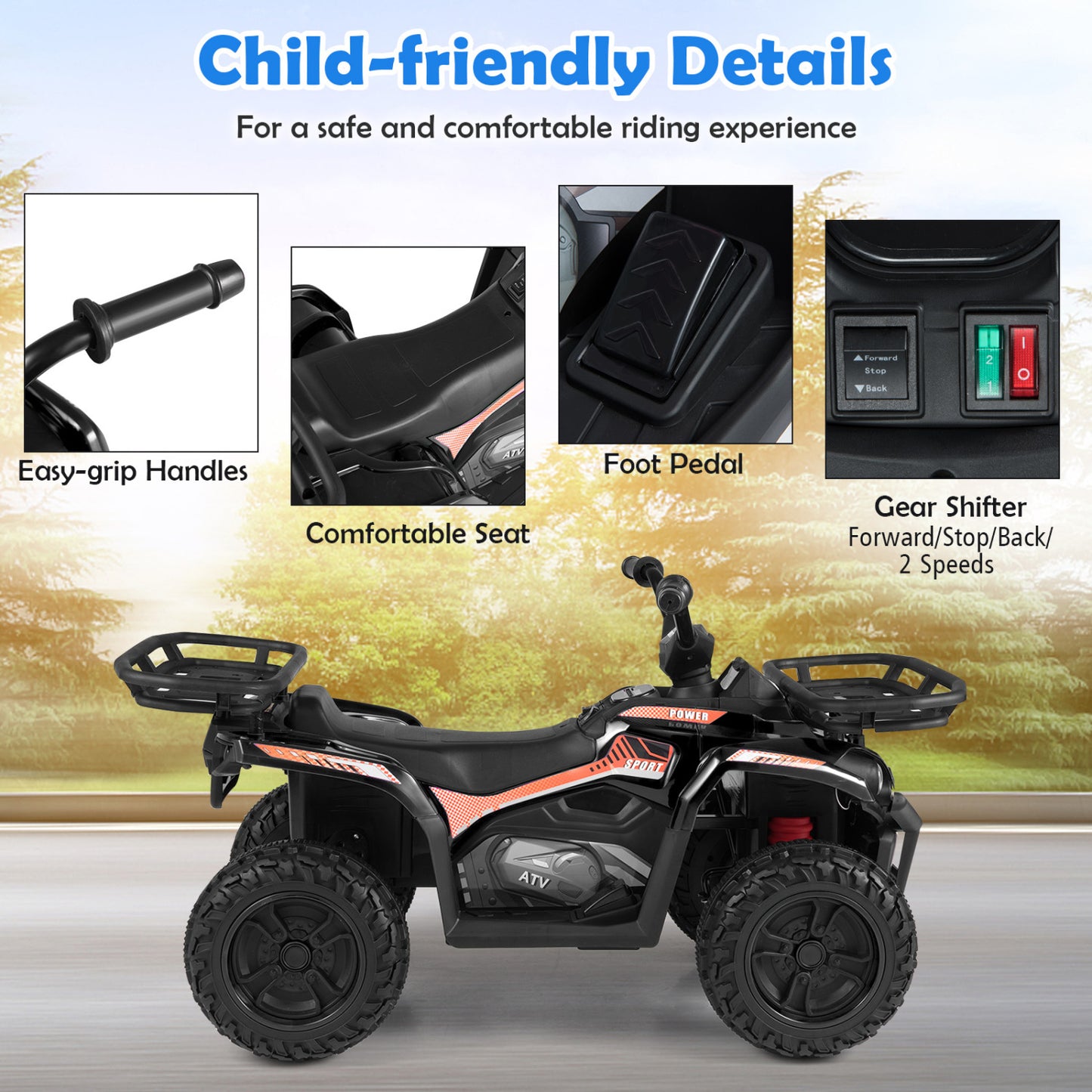 24V Electric Ride On Quad with LED Headlights-Black-2 Pieces, (2 pieces) Black + Black Powered Ride On Toys at Gallery Canada