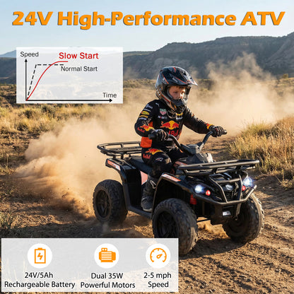 24V Electric Ride On Quad with LED Headlights, Black Powered Ride On Toys at Gallery Canada