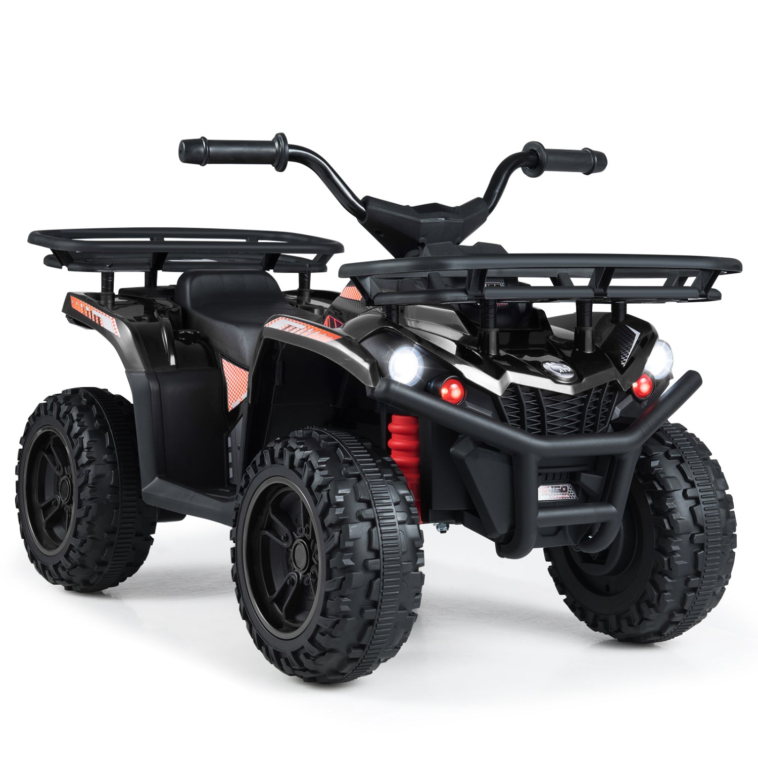 24V Electric Ride On Quad with LED Headlights, Black Powered Ride On Toys Black at Gallery Canada