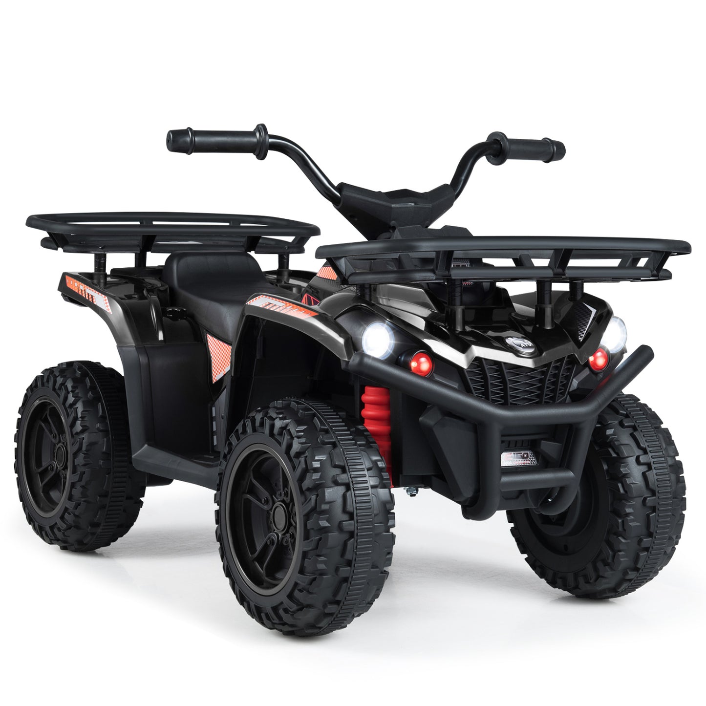 24V Electric Ride On Quad with LED Headlights, Black Powered Ride On Toys Black at Gallery Canada