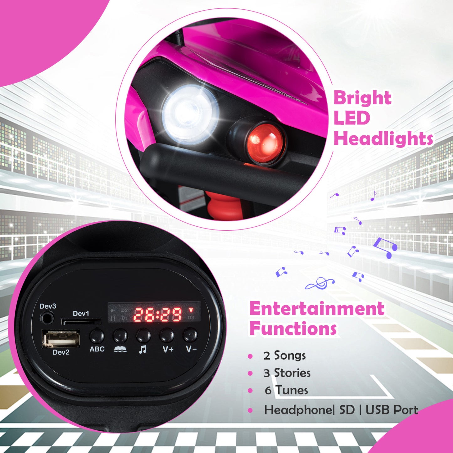 24V Electric Ride On Quad with LED Headlights-Black+Pink, (2 pieces) Black + Pink Powered Ride On Toys at Gallery Canada