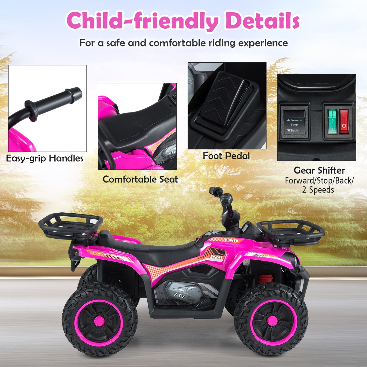 24V Electric Ride On Quad with LED Headlights-Black+Pink, (2 pieces) Black + Pink Powered Ride On Toys at Gallery Canada