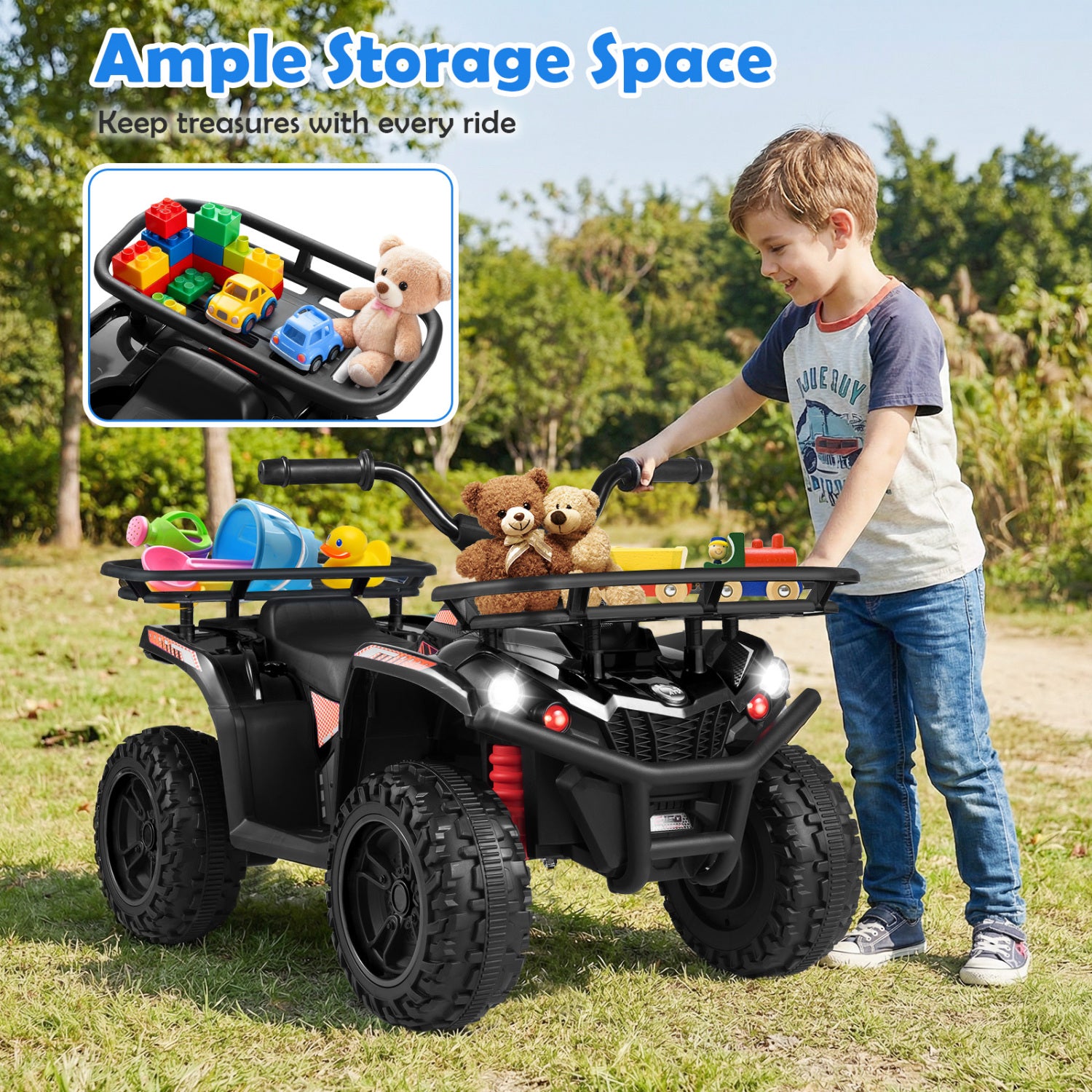 24V Electric Ride On Quad with LED Headlights-Black+Pink, (2 pieces) Black + Pink Powered Ride On Toys at Gallery Canada
