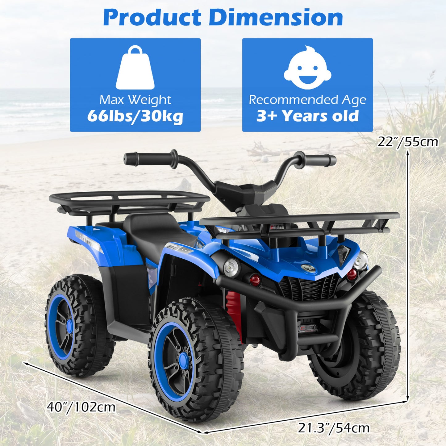 24V Electric Ride On Quad with LED Headlights, Blue Powered Ride On Toys at Gallery Canada