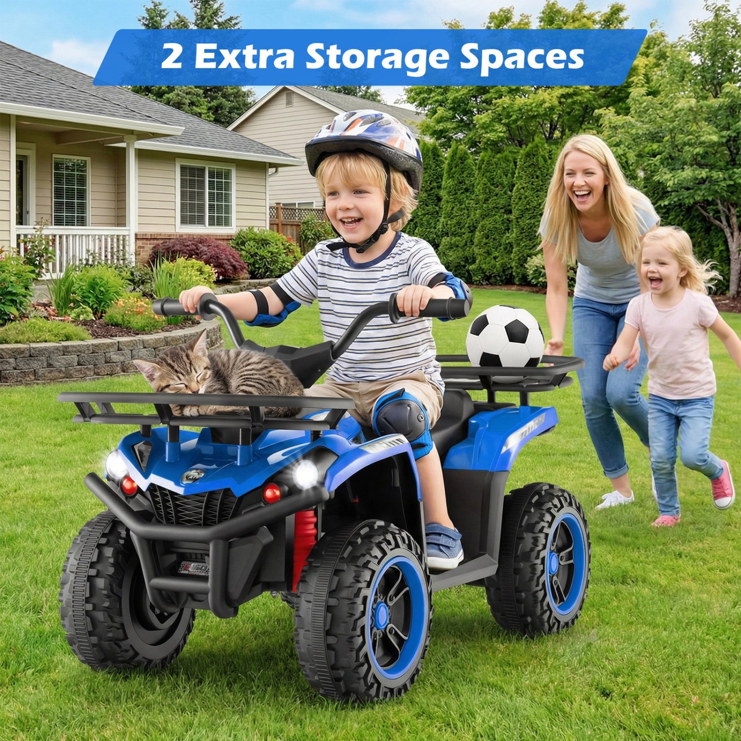 24V Electric Ride On Quad with LED Headlights, Blue Powered Ride On Toys at Gallery Canada