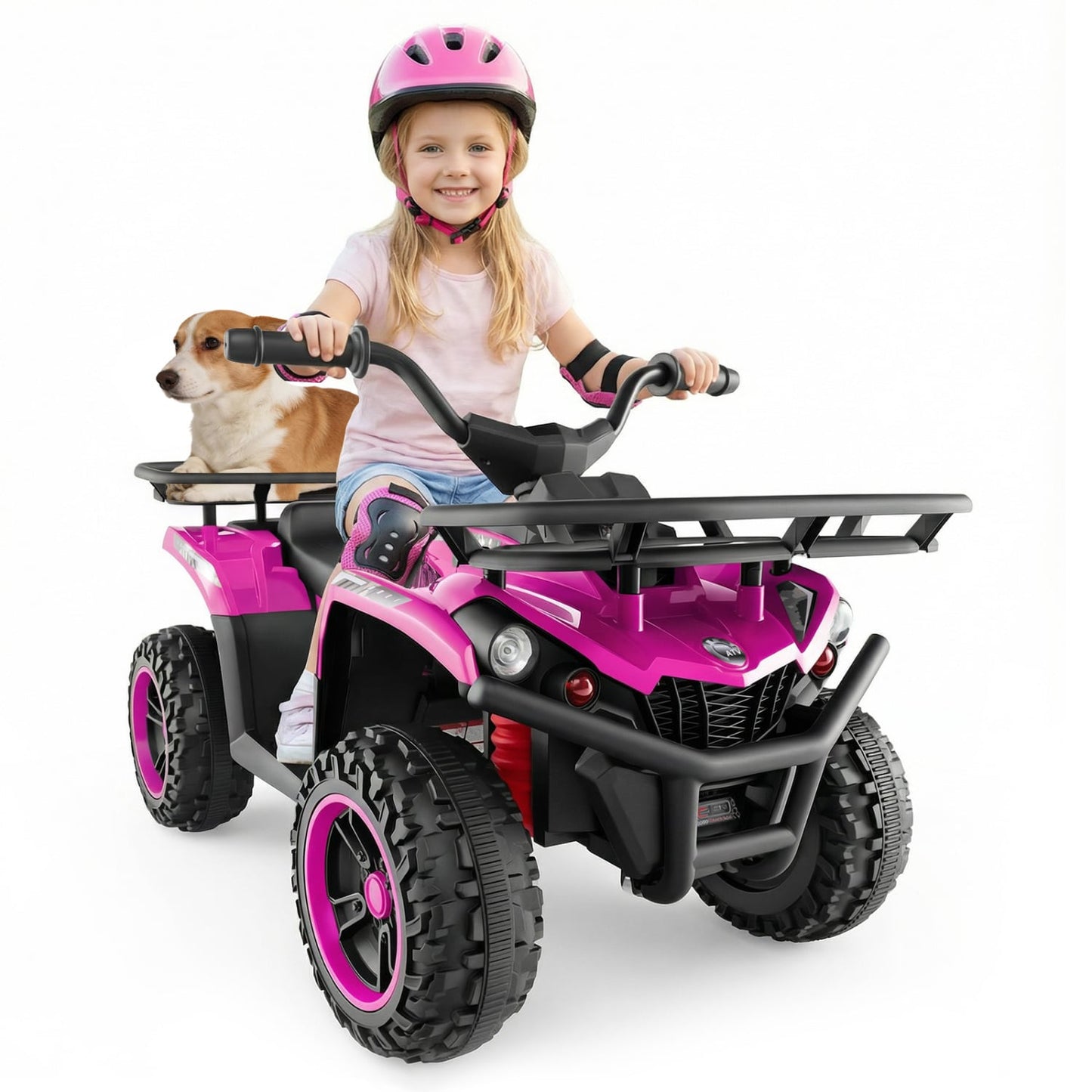 24V Electric Ride On Quad with LED Headlights, Pink Powered Ride On Toys Pink at Gallery Canada