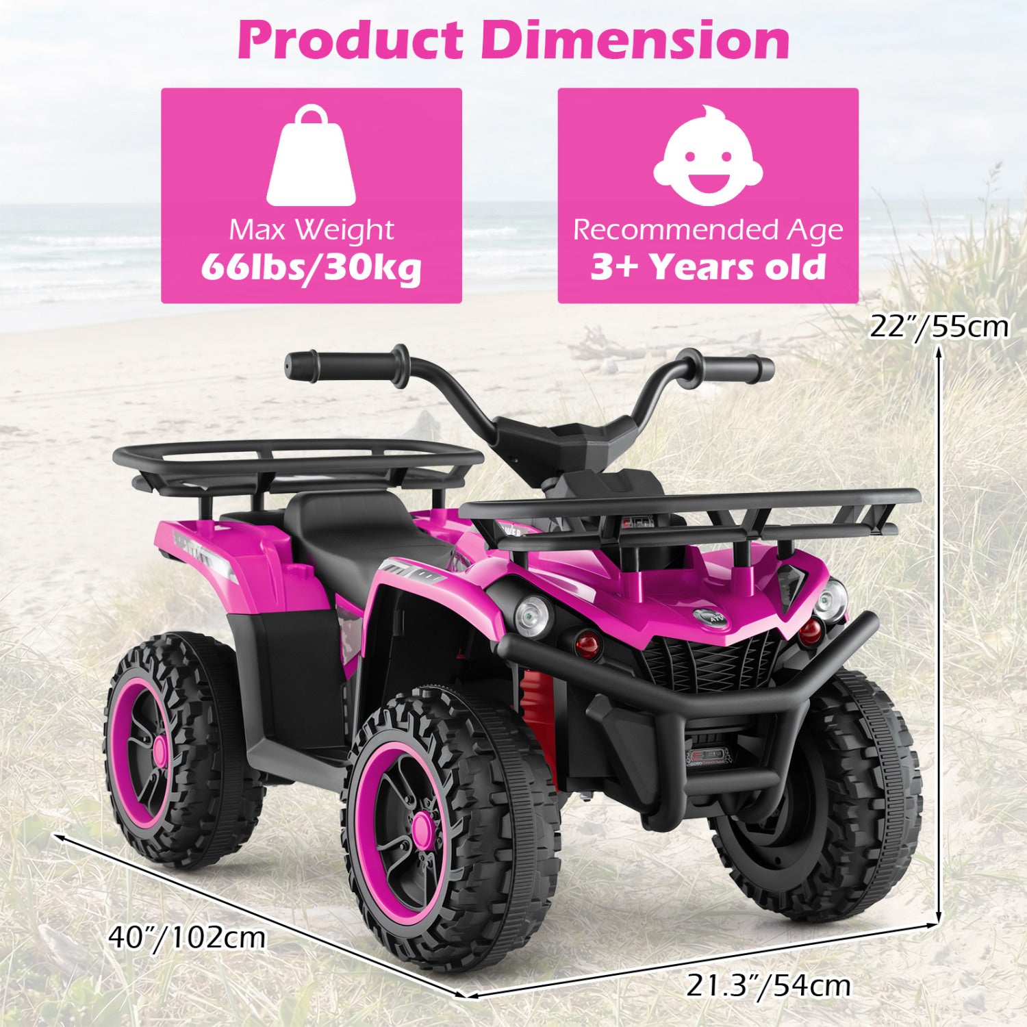 24V Electric Ride On Quad with LED Headlights, Pink Powered Ride On Toys at Gallery Canada