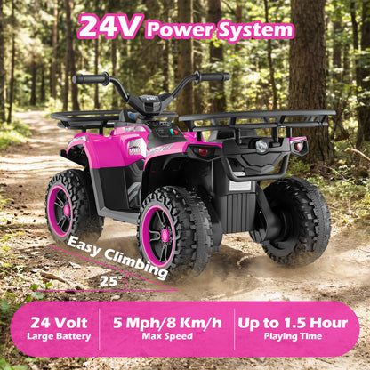 24V Electric Ride On Quad with LED Headlights, Pink Powered Ride On Toys at Gallery Canada