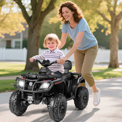 24V Kids ATV 2-Seater with 4 Motors with LED Lights and Music, Black Powered Ride On Toys at Gallery Canada