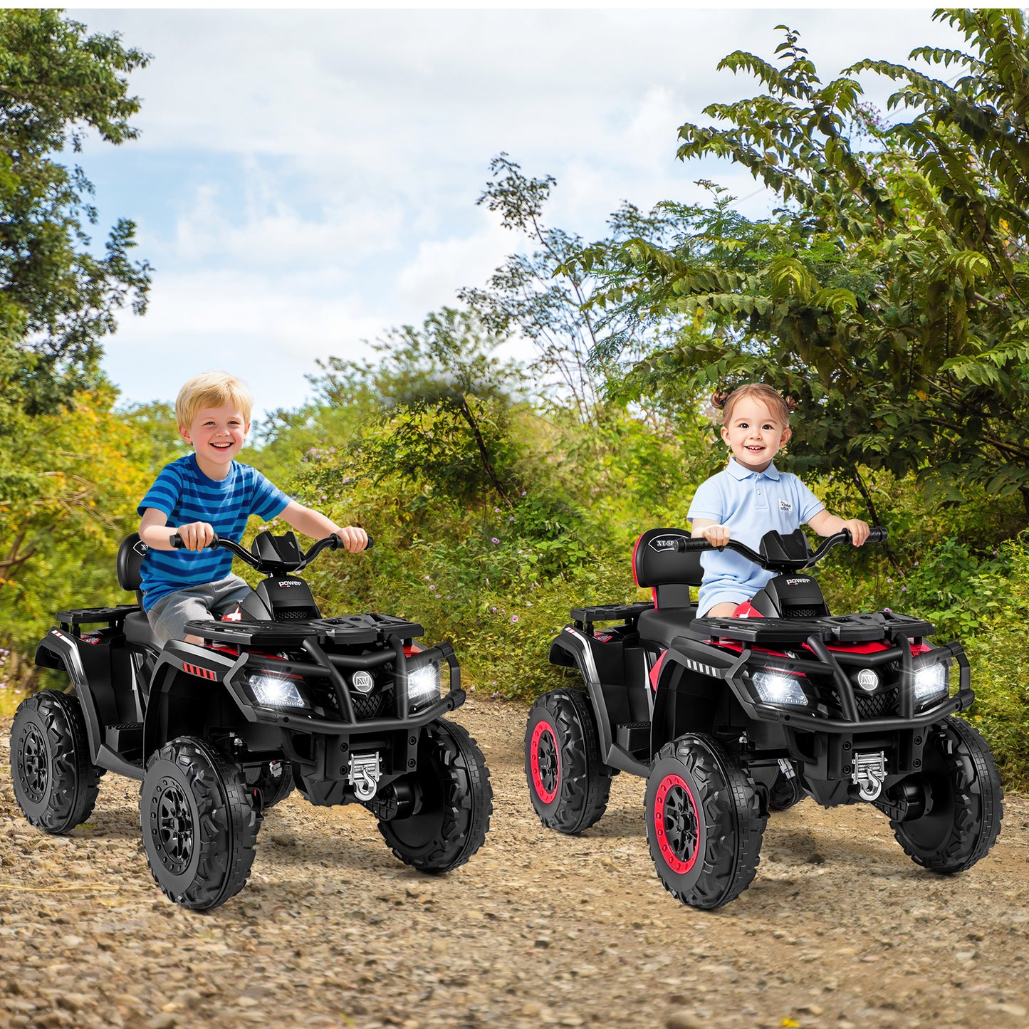 24V Kids ATV 2-Seater with 4 Motors with LED Lights and Music, Black Powered Ride On Toys at Gallery Canada