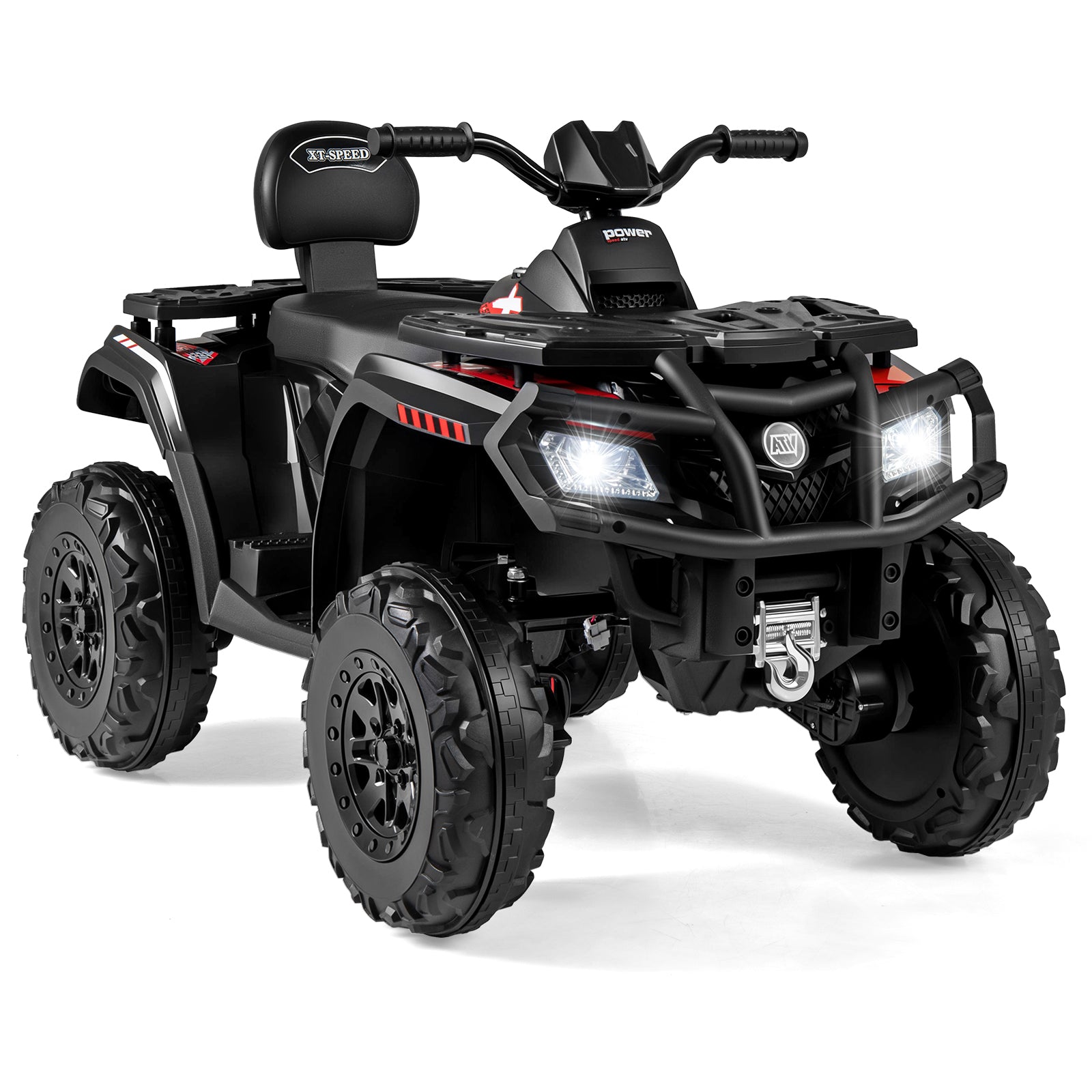 24V Kids ATV 2-Seater with 4 Motors with LED Lights and Music, Black Powered Ride On Toys Black at Gallery Canada