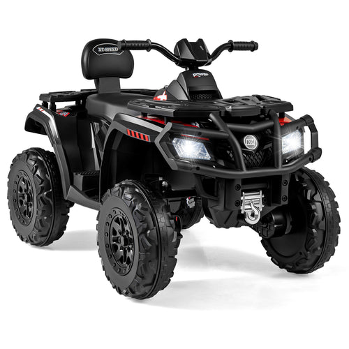 24V Kids ATV 2-Seater with 4 Motors with LED Lights and Music, Black
