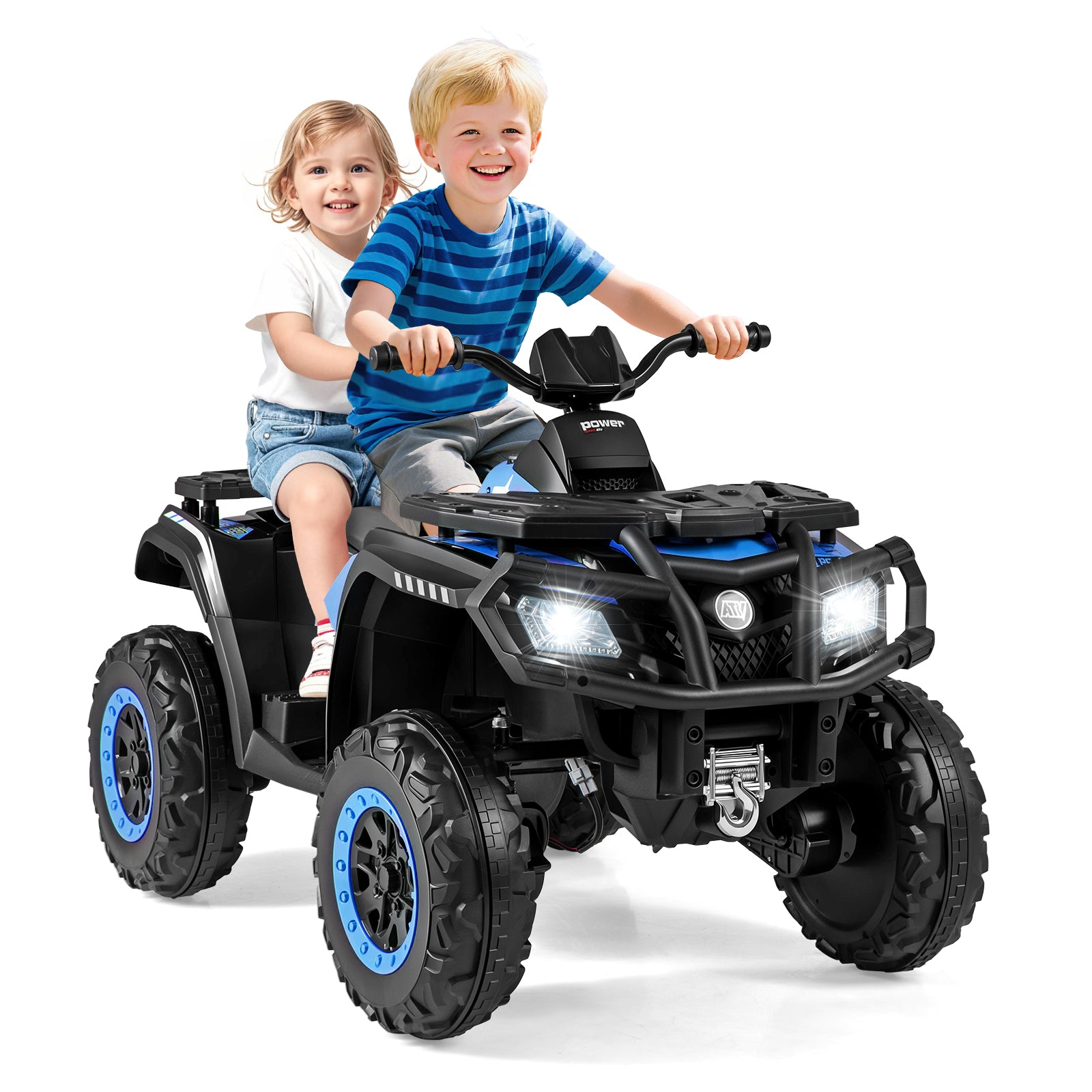 24V Kids ATV 2-Seater with 4 Motors with LED Lights and Music, Blue Powered Ride On Toys at Gallery Canada