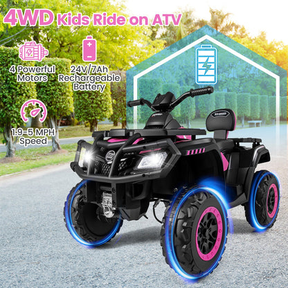 24V Kids ATV 2-Seater with 4 Motors with LED Lights and Music, Pink Powered Ride On Toys at Gallery Canada