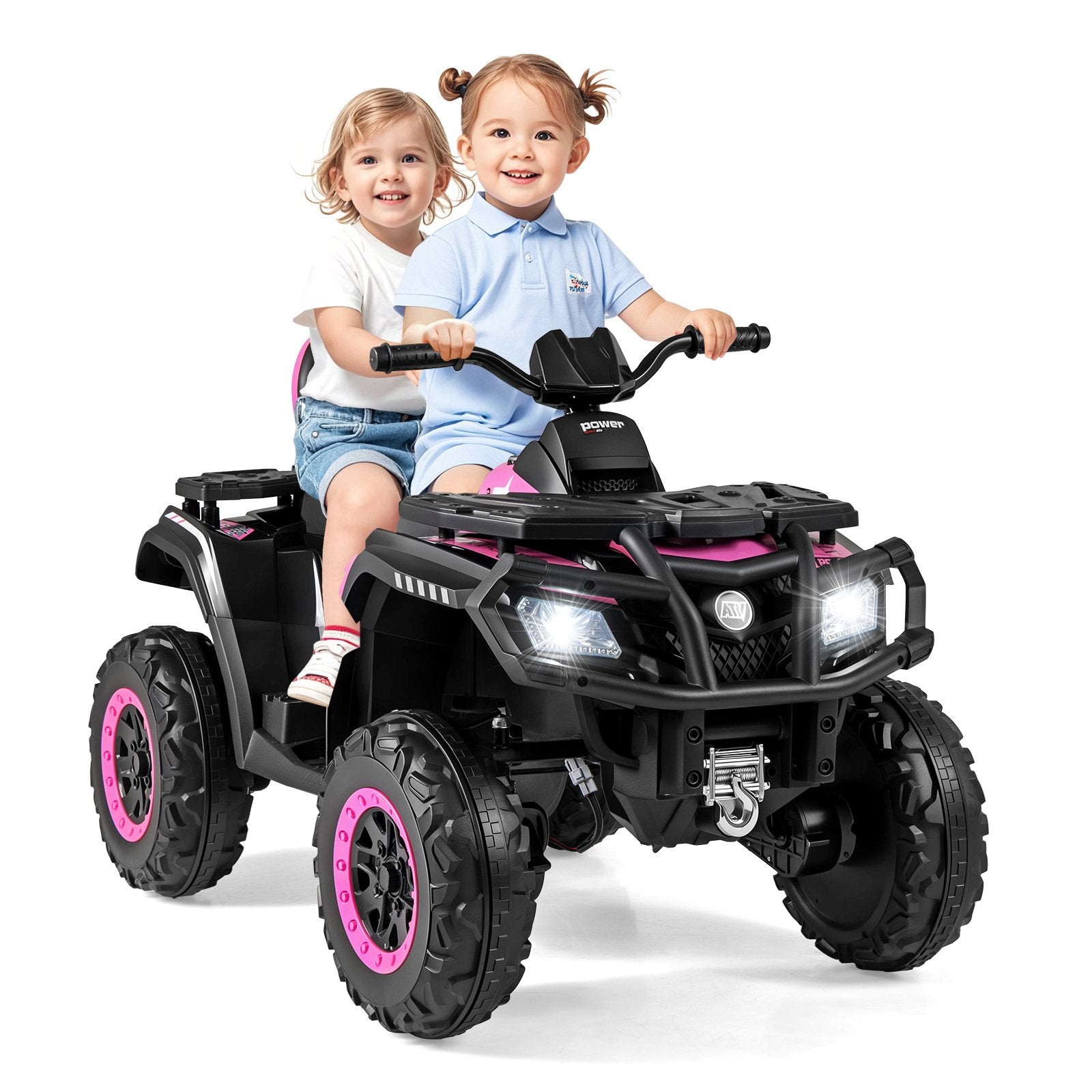24V Kids ATV 2-Seater with 4 Motors with LED Lights and Music, Pink Powered Ride On Toys at Gallery Canada