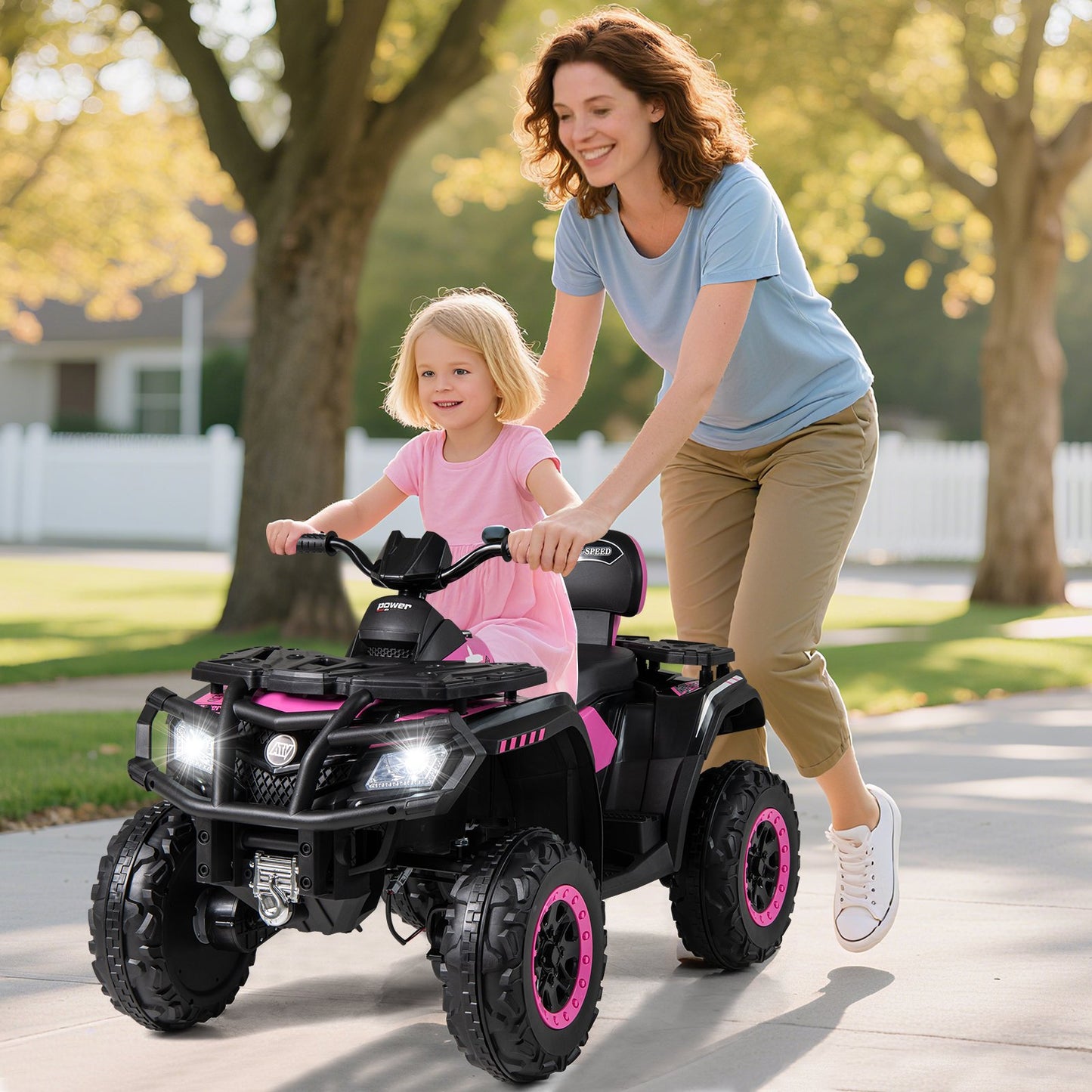 24V Kids ATV 2-Seater with 4 Motors with LED Lights and Music, Pink Powered Ride On Toys at Gallery Canada