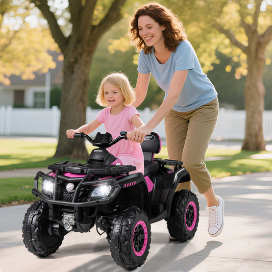 24V Kids ATV 2-Seater with 4 Motors with LED Lights and Music, Pink Powered Ride On Toys Pink at Gallery Canada
