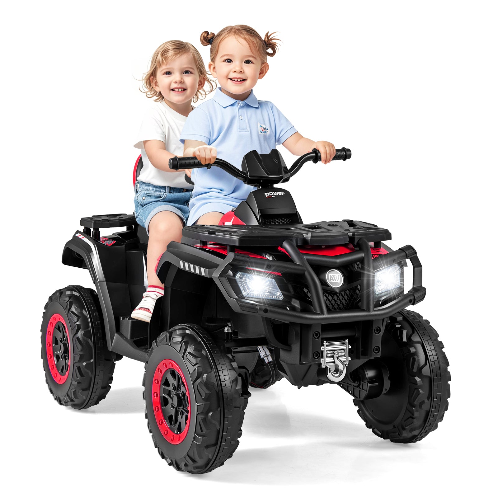 24V Kids ATV 2-Seater, 4 Motors, LED Lights, Music, Red Powered Ride On Toys at Gallery Canada