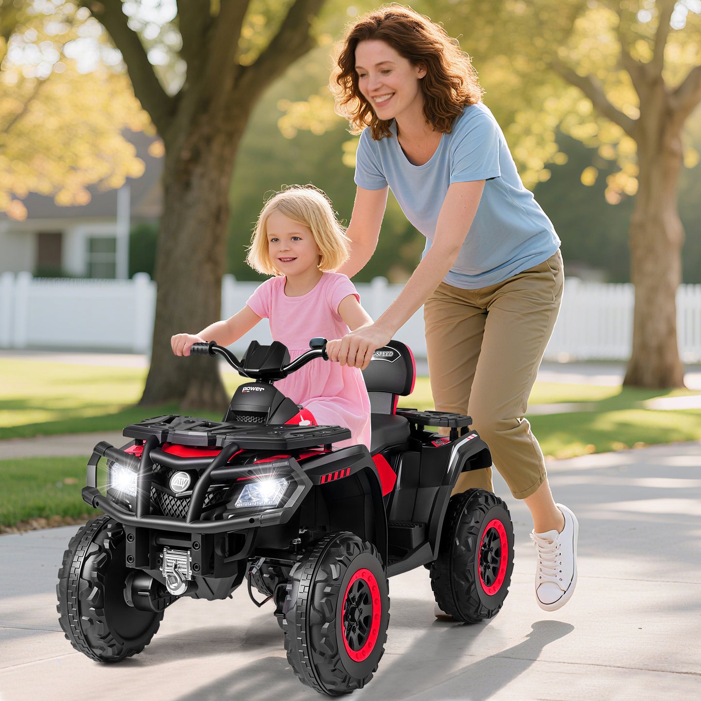 24V Kids ATV 2-Seater with 4 Motors with LED Lights and Music, Red Powered Ride On Toys at Gallery Canada