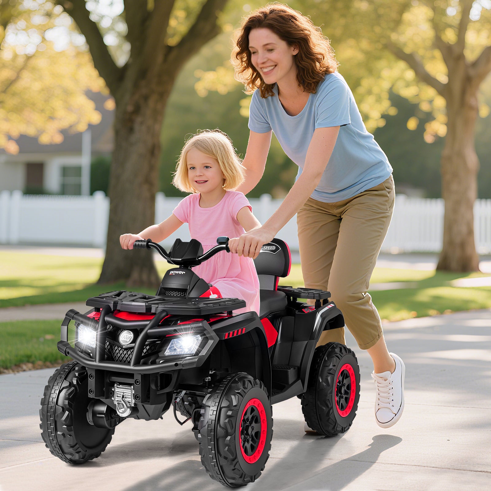 24V Kids ATV 2-Seater with 4 Motors with LED Lights and Music, Red Powered Ride On Toys at Gallery Canada