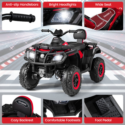 24V Kids ATV 2-Seater with 4 Motors with LED Lights and Music, Red Powered Ride On Toys at Gallery Canada