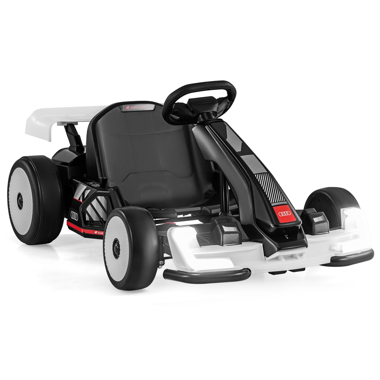 24V Kids Go Kart Licensed Audi Adjustable Ride on Racing Toy with Horn, Black & White Powered Ride On Toys Black & White at Gallery Canada