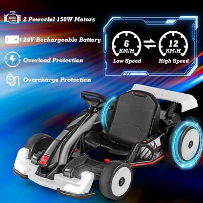 24V Kids Go Kart Licensed Audi Adjustable Ride on Racing Toy with Horn, Black & White Powered Ride On Toys at Gallery Canada