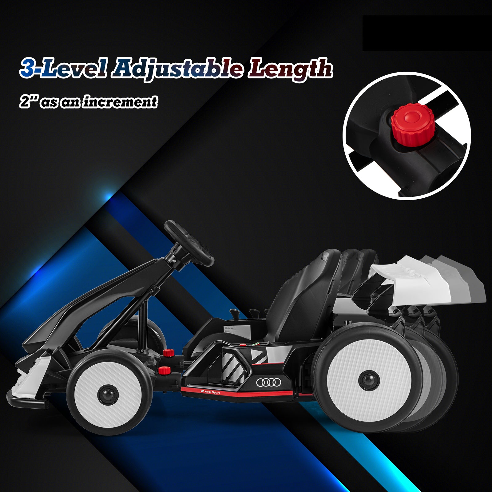 24V Kids Go Kart Licensed Audi Adjustable Ride on Racing Toy with Horn, Black & White Powered Ride On Toys at Gallery Canada