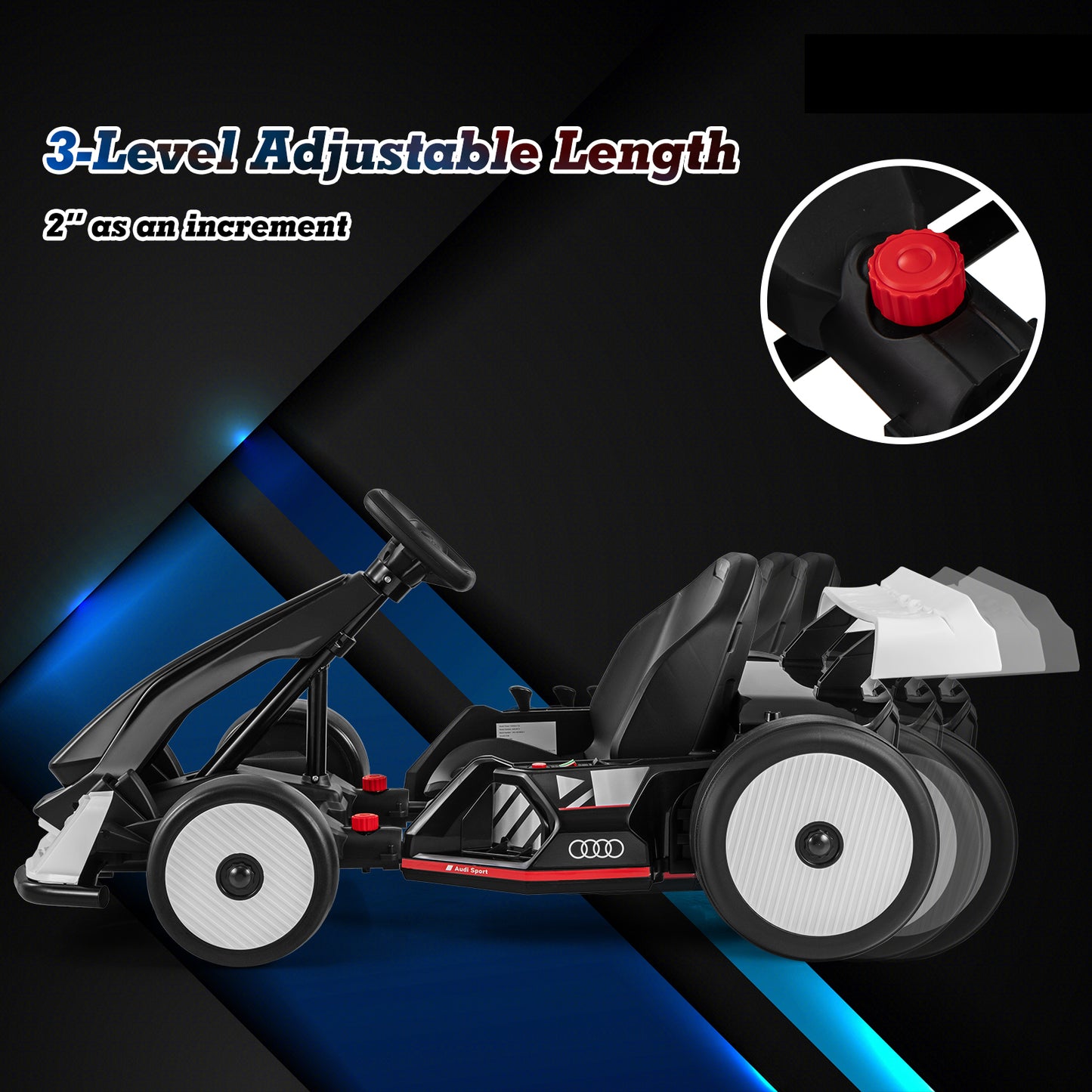 24V Kids Go Kart Licensed Audi Adjustable Ride on Racing Toy with Horn, Black & White Powered Ride On Toys at Gallery Canada