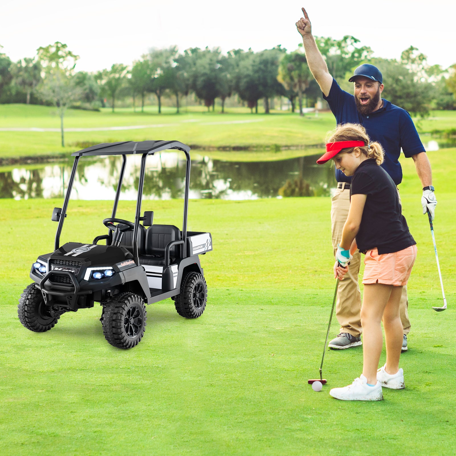 24V Kids Golf Cart, 4WD 2-Seater Ride On Car, Black Powered Ride On Toys at Gallery Canada