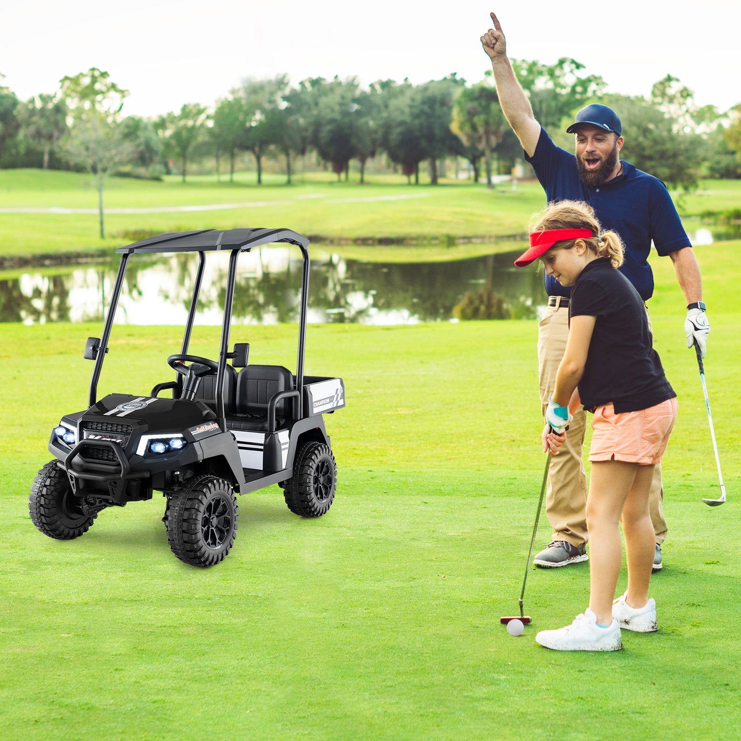 24V Kids Golf Cart, 4WD 2-Seater Ride On Car, Black Powered Ride On Toys at Gallery Canada