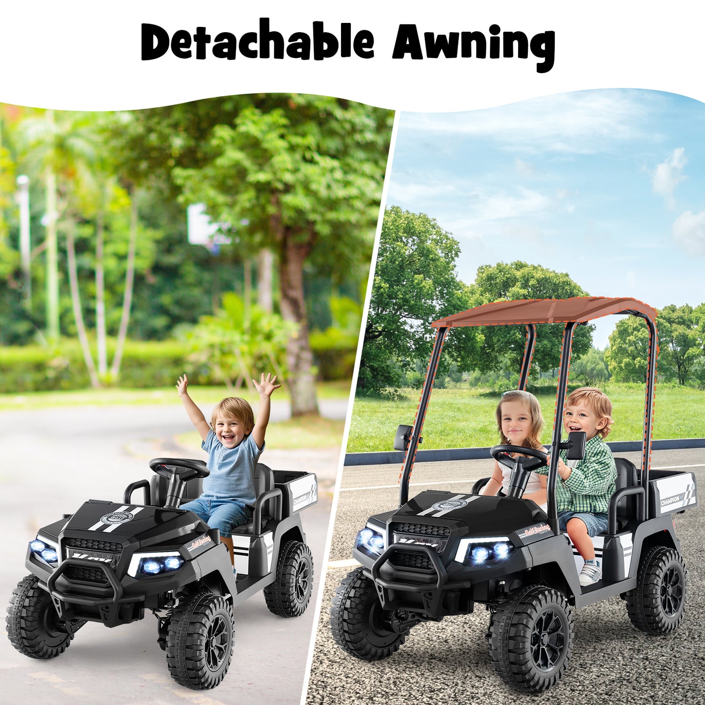 24V Kids Golf Cart, 4WD 2-Seater Ride On Car, Black Powered Ride On Toys at Gallery Canada