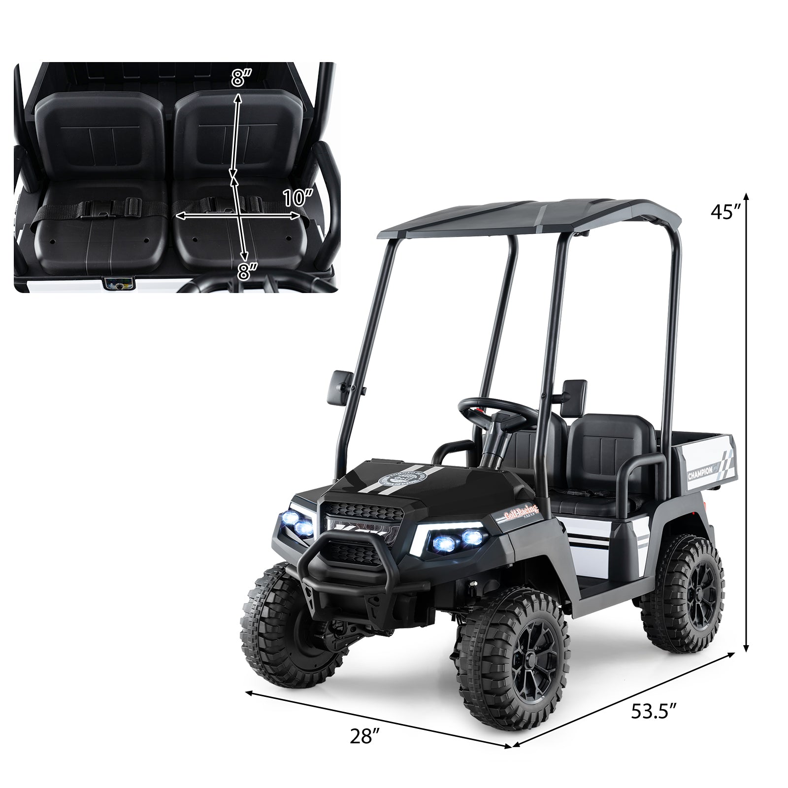 24V Kids Golf Cart, 4WD 2-Seater Ride On Car, Black Powered Ride On Toys at Gallery Canada