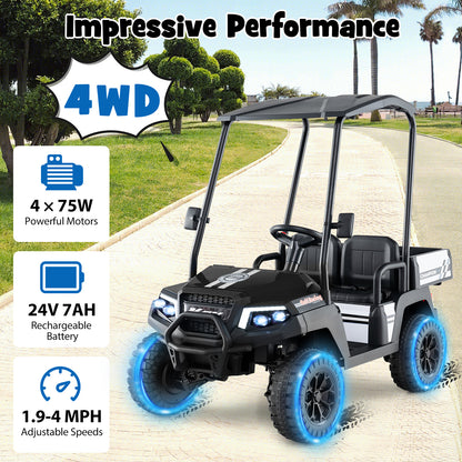 24V Kids Golf Cart, 4WD 2-Seater Ride On Car, Black Powered Ride On Toys at Gallery Canada