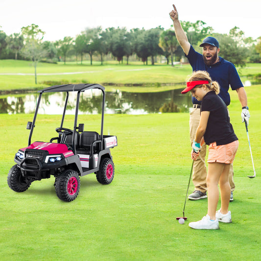 24V Kids Golf Cart, 4WD 2-Seater Ride On Car, Pink Powered Ride On Toys Pink at Gallery Canada