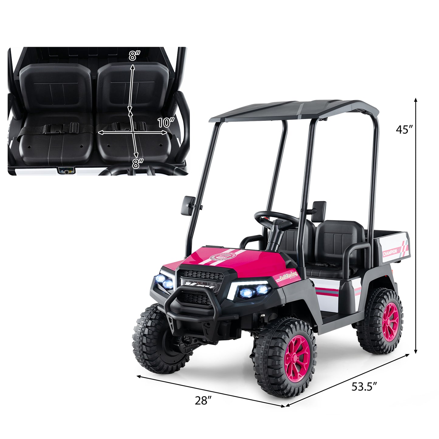 24V Kids Golf Cart, 4WD 2-Seater Ride On Car, Pink Powered Ride On Toys at Gallery Canada