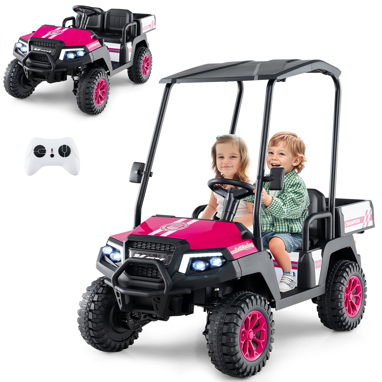 24V Kids Golf Cart, 4WD 2-Seater Ride On Car, Pink Powered Ride On Toys at Gallery Canada