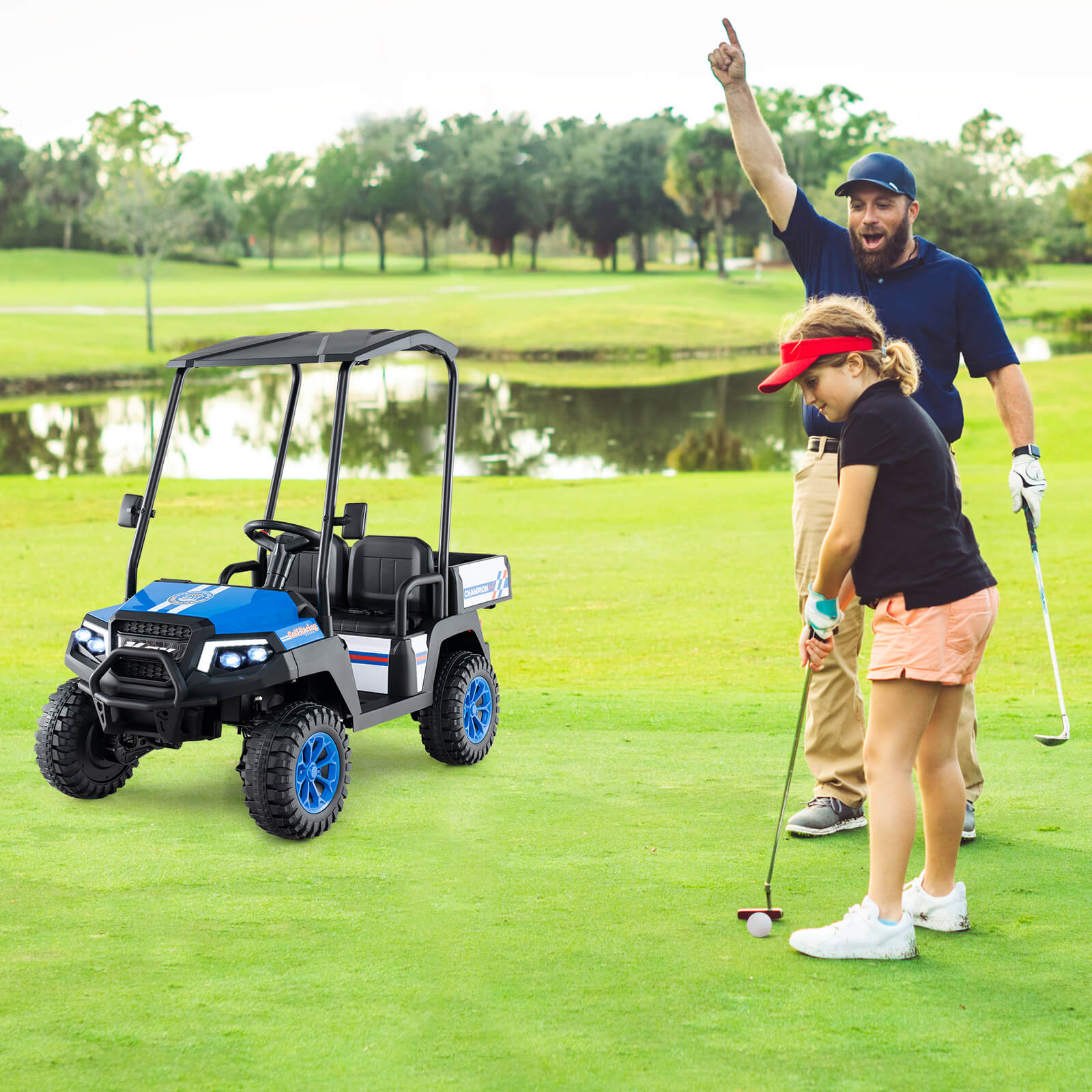 24V Kids Golf Cart, 4WD 2-Seater Ride On Car, Blue Powered Ride On Toys at Gallery Canada