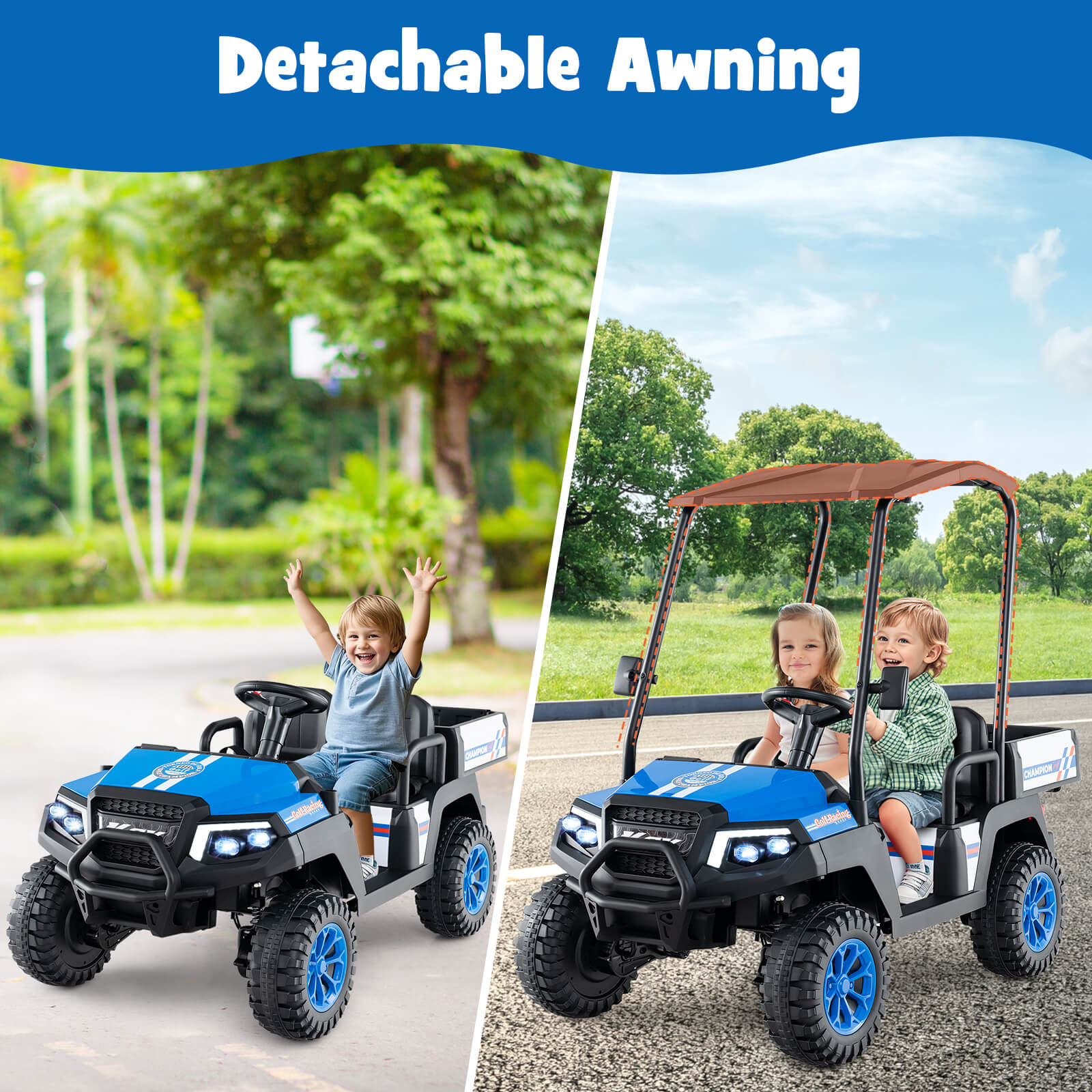 24V Kids Golf Cart, 4WD 2-Seater Ride On Car, Blue Powered Ride On Toys at Gallery Canada