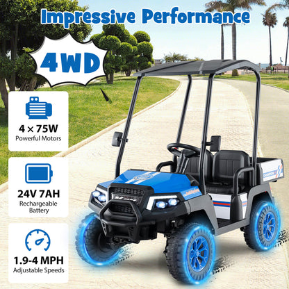 24V Kids Golf Cart, 4WD 2-Seater Ride On Car, Blue Powered Ride On Toys at Gallery Canada