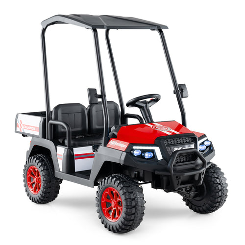 24V Kids Golf Cart, 4WD 2-Seater Ride On Car, Red