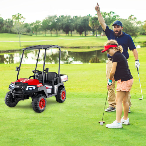 24V Kids Golf Cart, 4WD 2-Seater Ride On Car, Red
