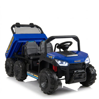 24V Kids Ride on Dump Truck with Electric Dump Bed 2-Seater 4WD, Navy Powered Ride On Toys at Gallery Canada