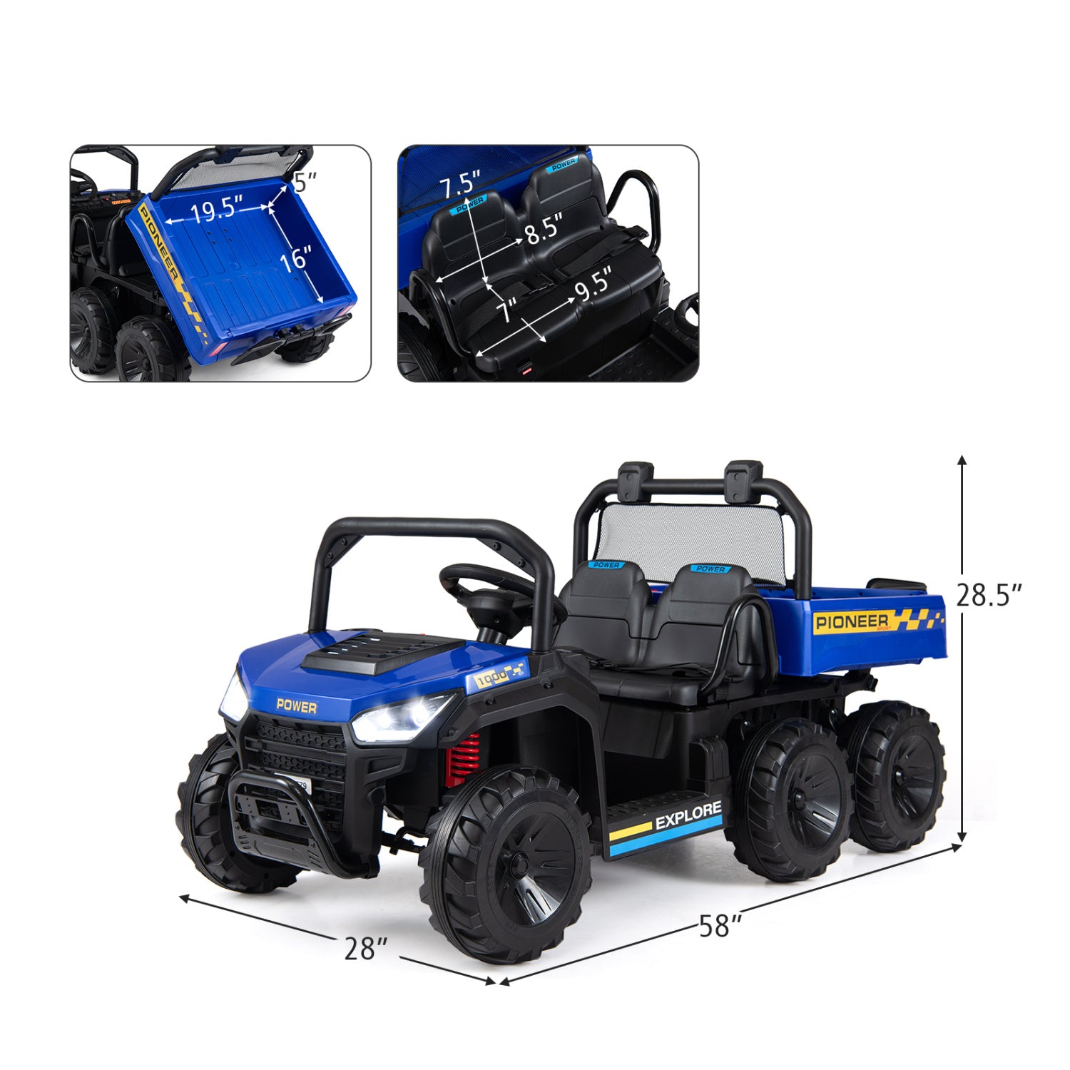 24V Kids Ride on Dump Truck with Electric Dump Bed 2-Seater 4WD, Navy Powered Ride On Toys at Gallery Canada