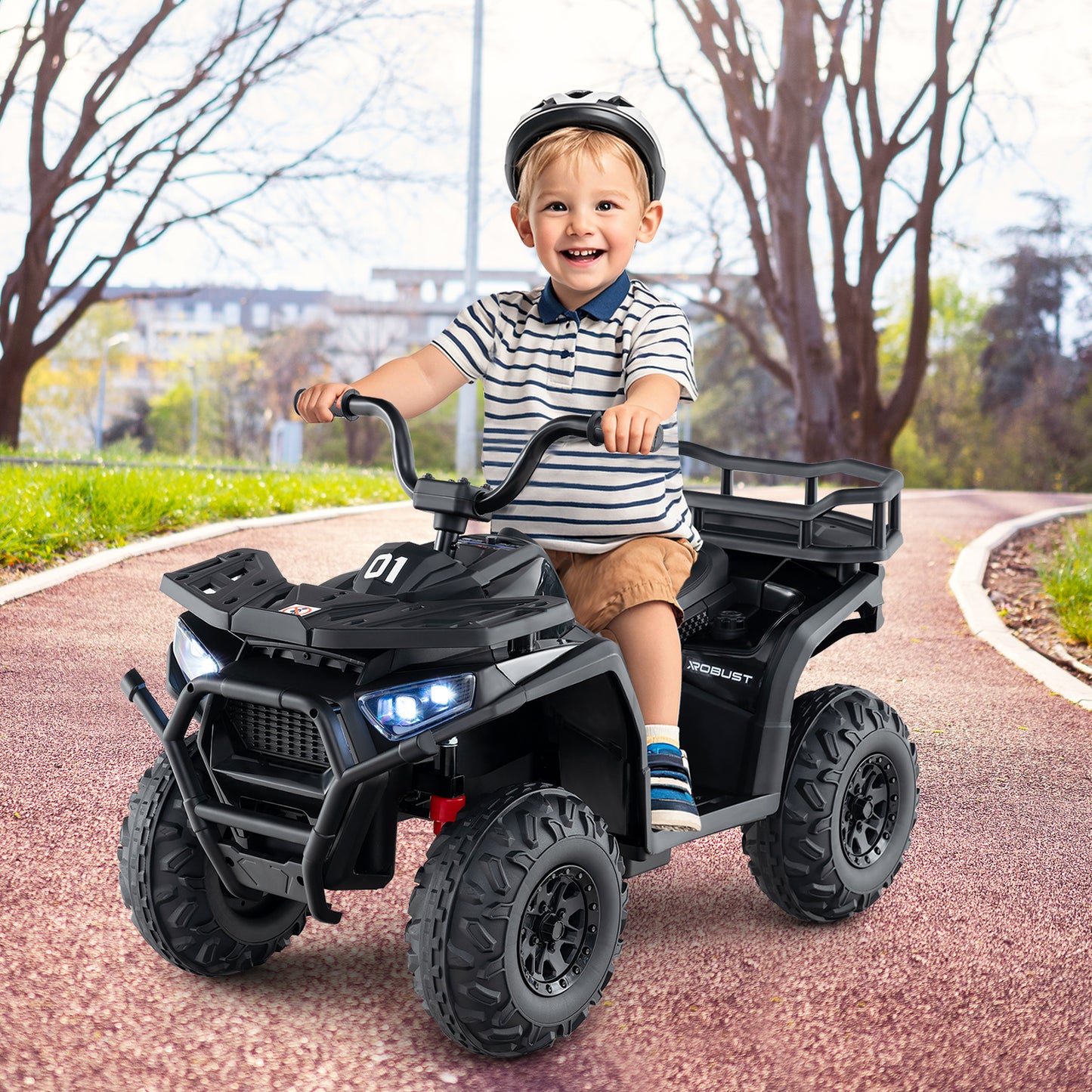 24V Kids Ride on Electric ATV Quad Car with Realistic Sounds and LED Lights, Black Powered Ride On Toys at Gallery Canada