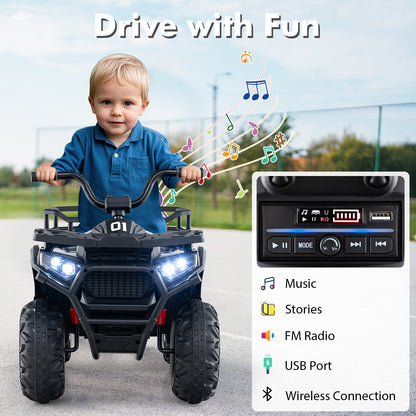24V Kids Ride on Electric ATV Quad Car with Realistic Sounds and LED Lights, Black Powered Ride On Toys at Gallery Canada