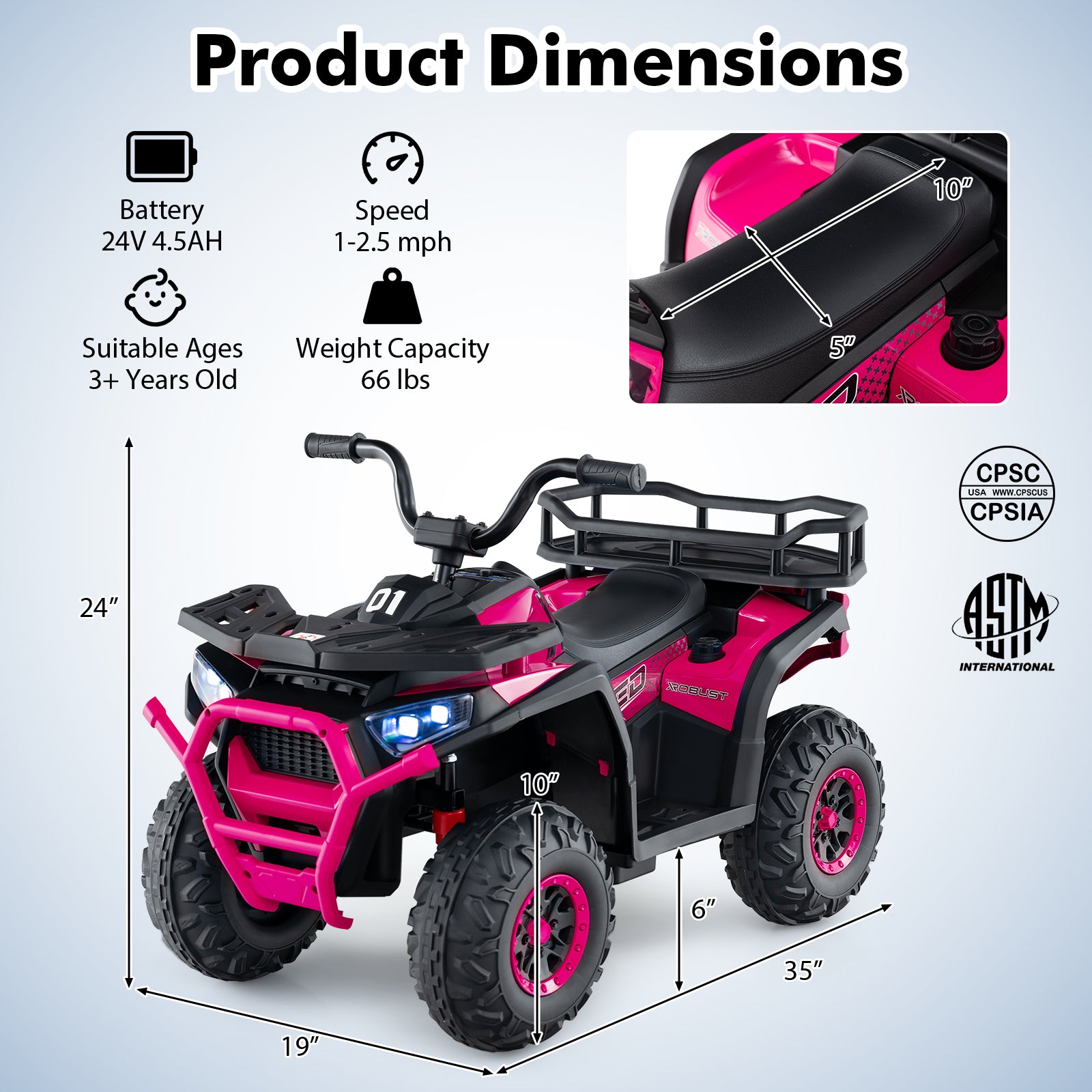 24V Kids Electric ATV Quad Car With LED Lights, Pink Powered Ride On Toys at Gallery Canada