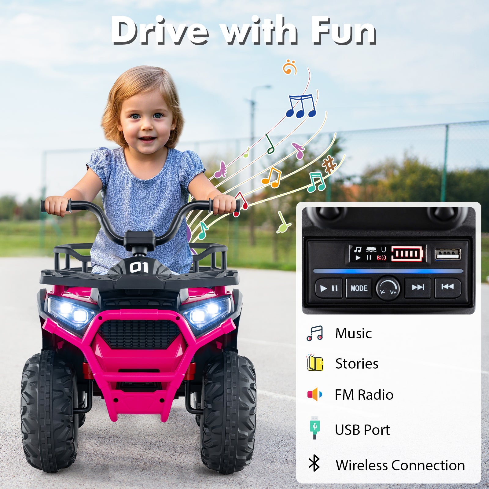 24V Kids Electric ATV Quad Car With LED Lights, Pink Powered Ride On Toys at Gallery Canada