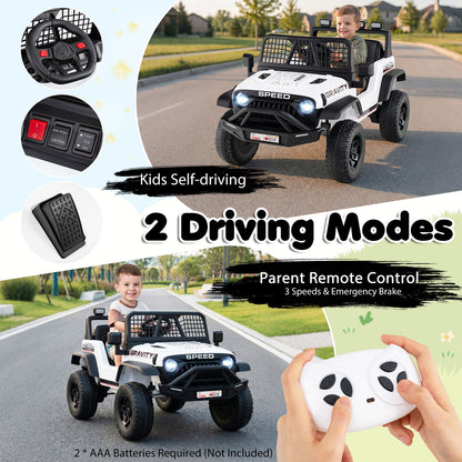 24V Ride On Car for Kids with Parent Remote Control and Music, White Powered Ride On Toys at Gallery Canada