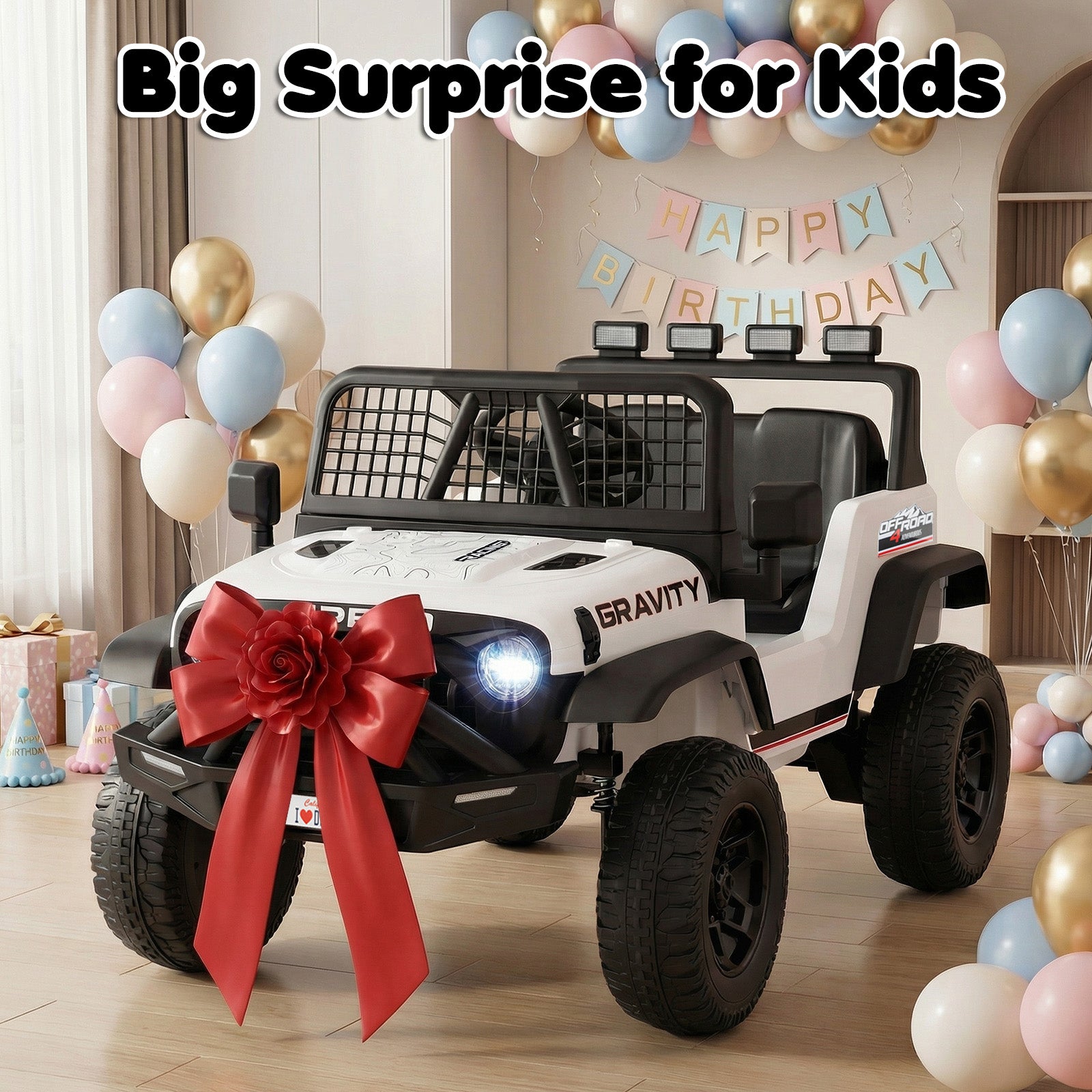24V Ride On Car for Kids with Parent Remote Control and Music, White Powered Ride On Toys at Gallery Canada